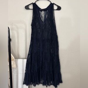 Navy Blue Free People Sheer Lace Tunic Dress lace layering top SHEER SWING DRESS